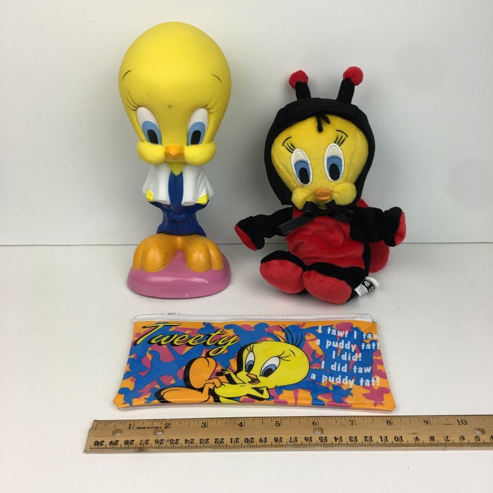 Tweety Bird Bubble Bath Bottle Vinyl‎ Zippered Pencil Case Small Lady Bug Plush